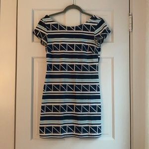 Mahi Gold Short Sleeve Navy Cotton Dress Small
